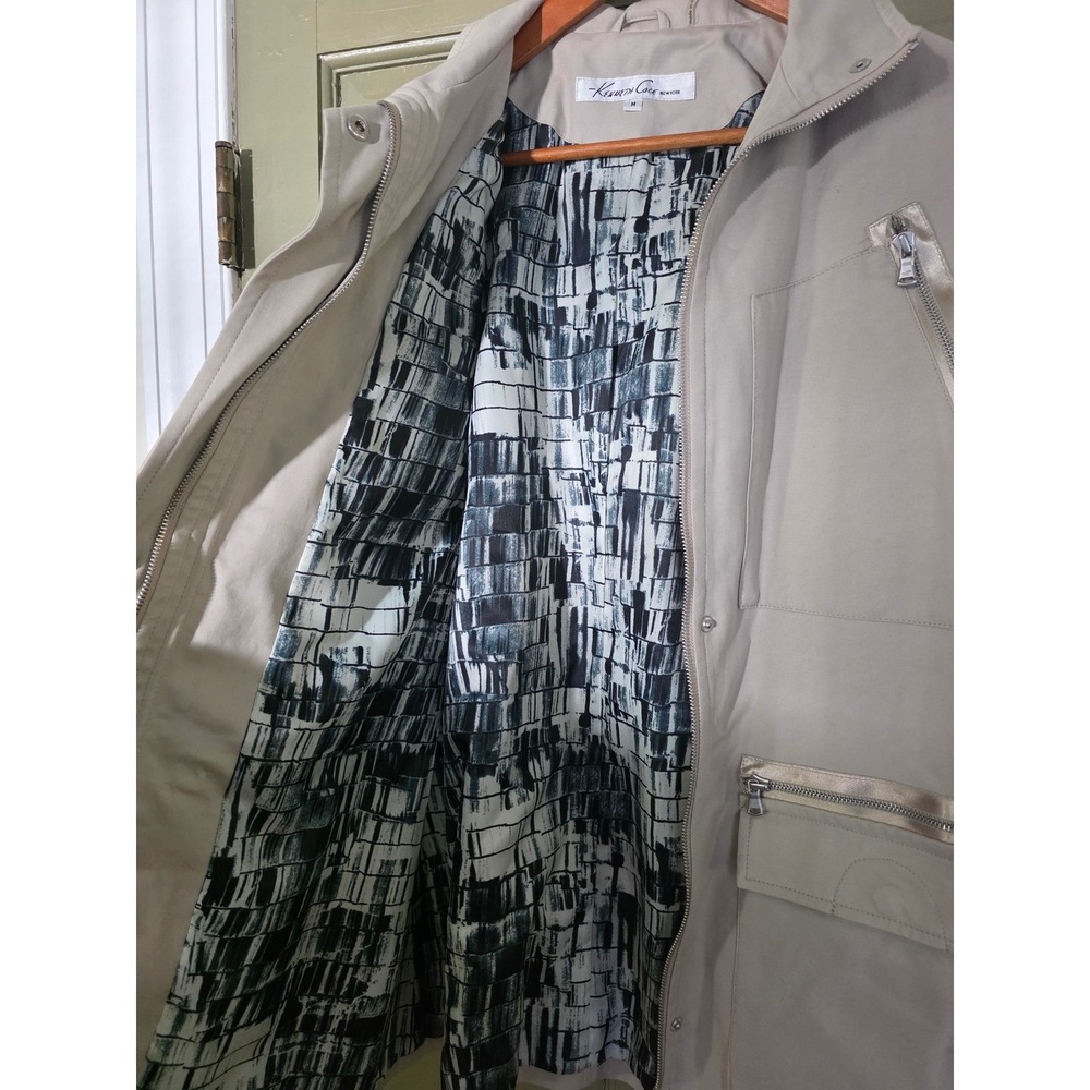 Kenneth Cole New York Womens Utility Jacket Tan Beige Mid Length Coat Size M